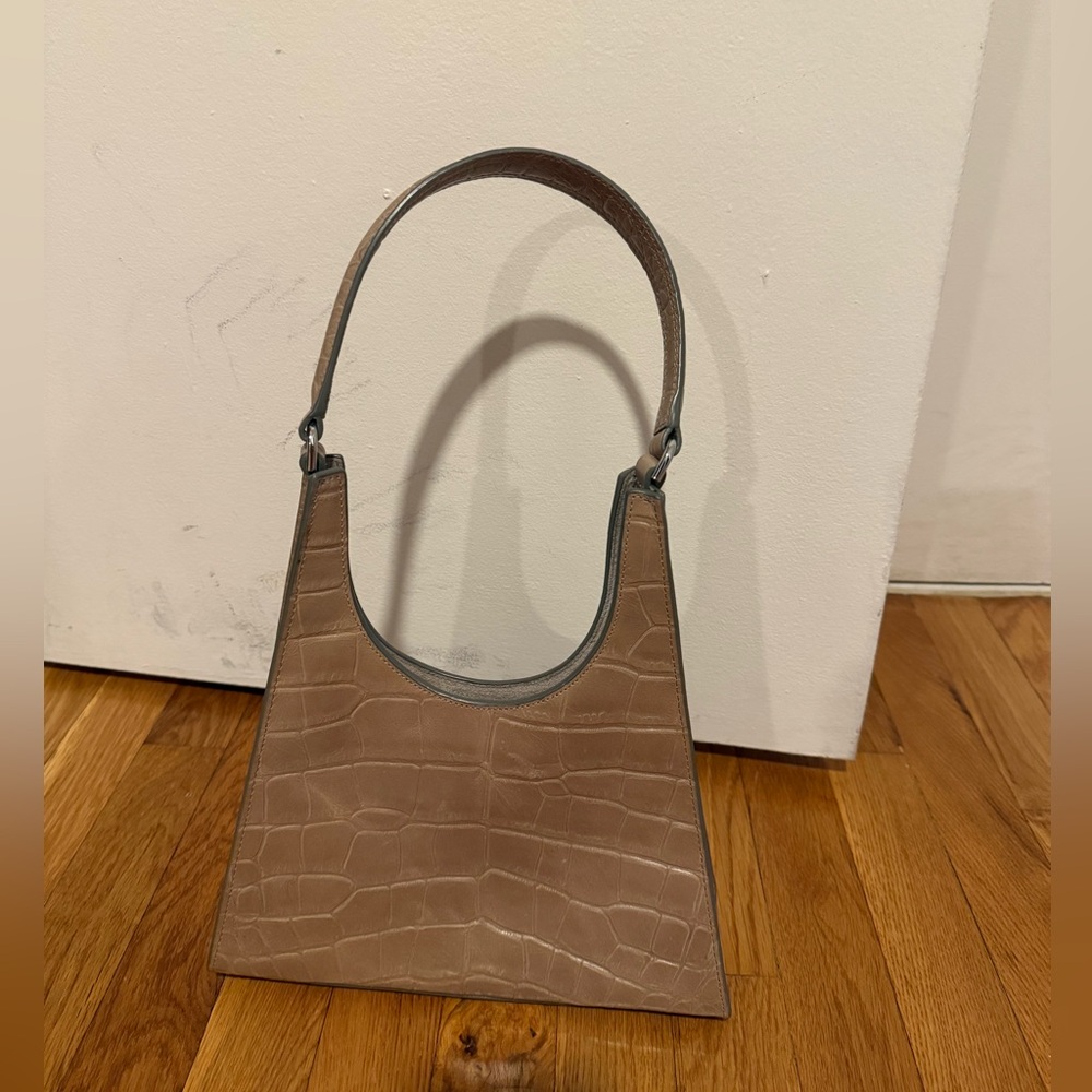 STAUD Tan Crocodile-Embossed Shoulder Bag